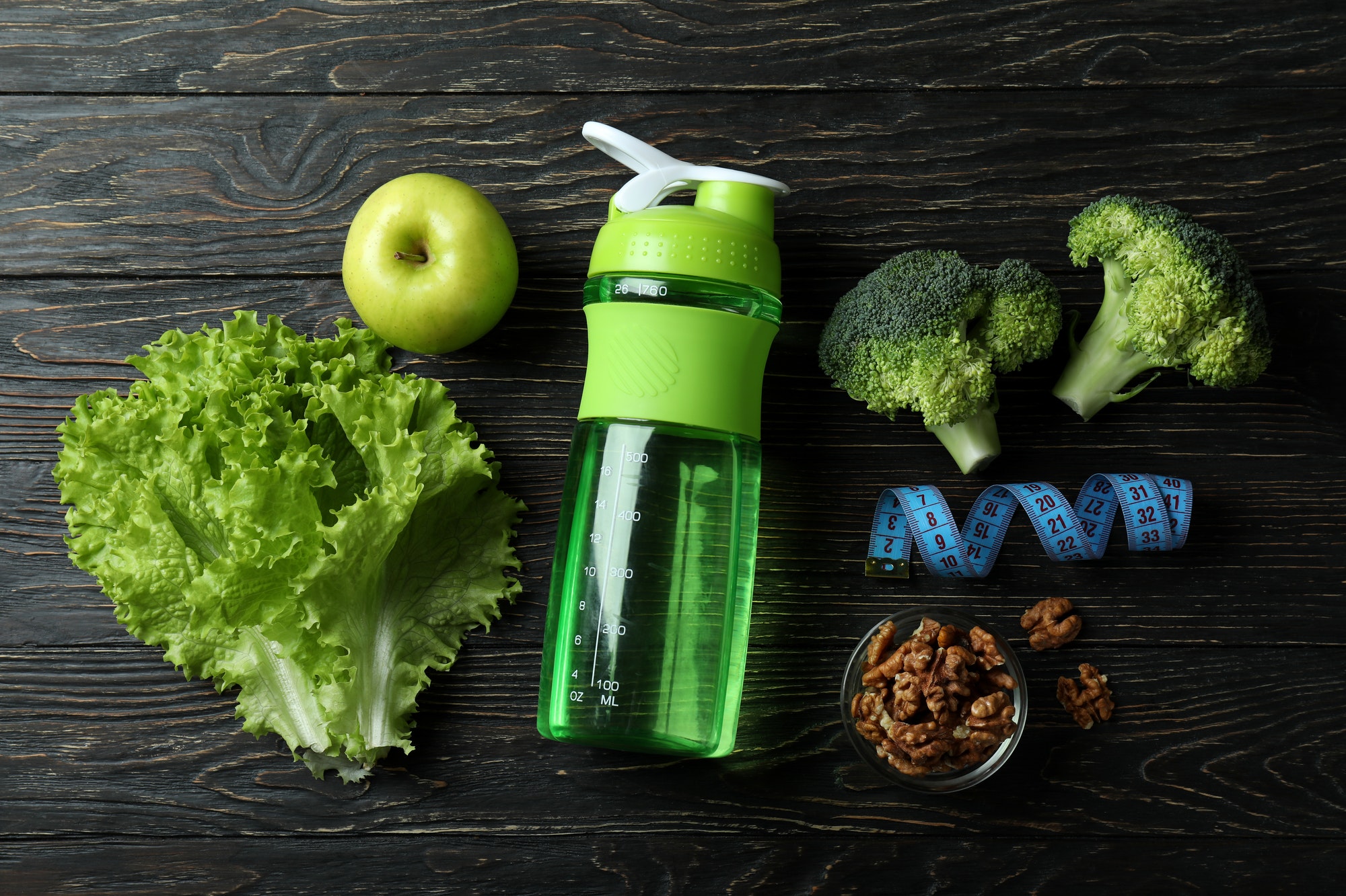 Concept of healthy nutrition on wooden table